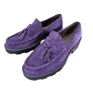 Born Purple Suede Tassel Loafers Chunky Lug Sole Shoes Size 7.5 BR0050161